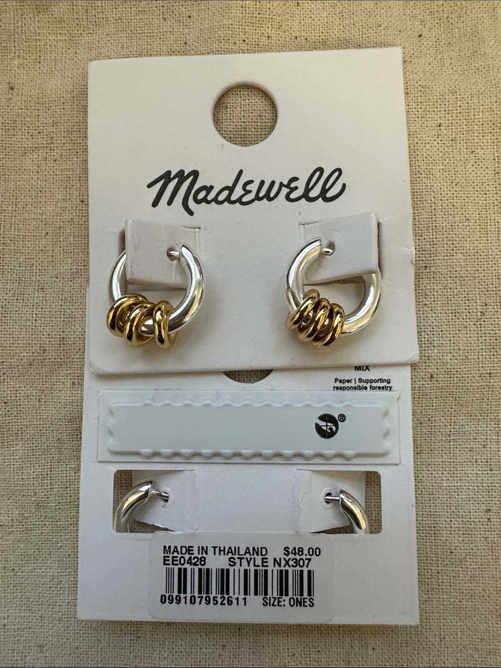 Madewell Mixed-Metal Triple Ring Huggie Hoop Earrings with Gold Rings - Picture 3 of 5